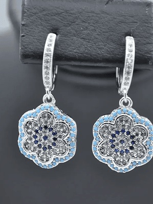 Aretes De Flor Con Ojo Turco Y Circones Turquesa Y Azul