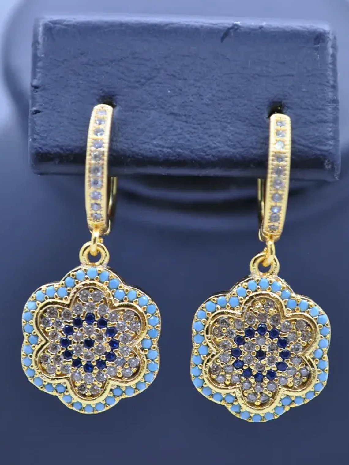 Aretes De Flor Con Ojo Turco Y Circones Turquesa Y Azul 5