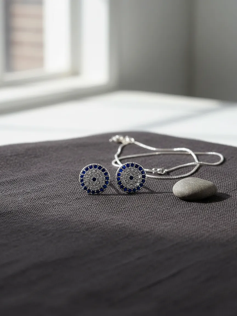 Aretes De Ojo Turco Con Circones Azules 1