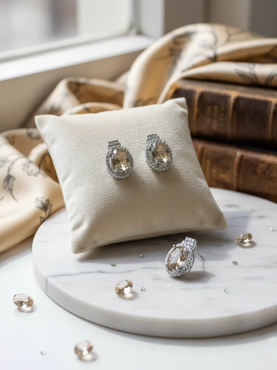 Aretes Ovalados Con Piedra Sultanita y Circones en Plata De Ley 925 1