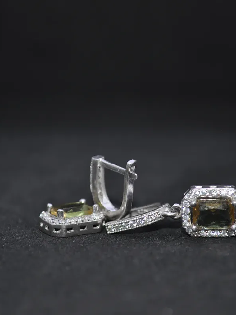 Aretes Rectangulares Elegantes En Plata y con Sultanita 4