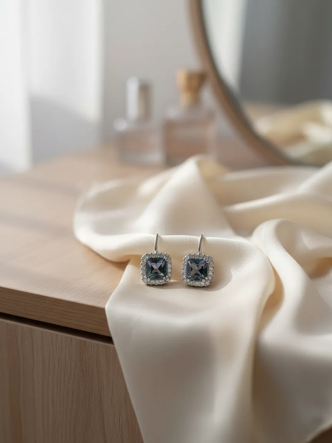 Aretes Cuadrados Piedra Turca Topacio Místico Plata 1