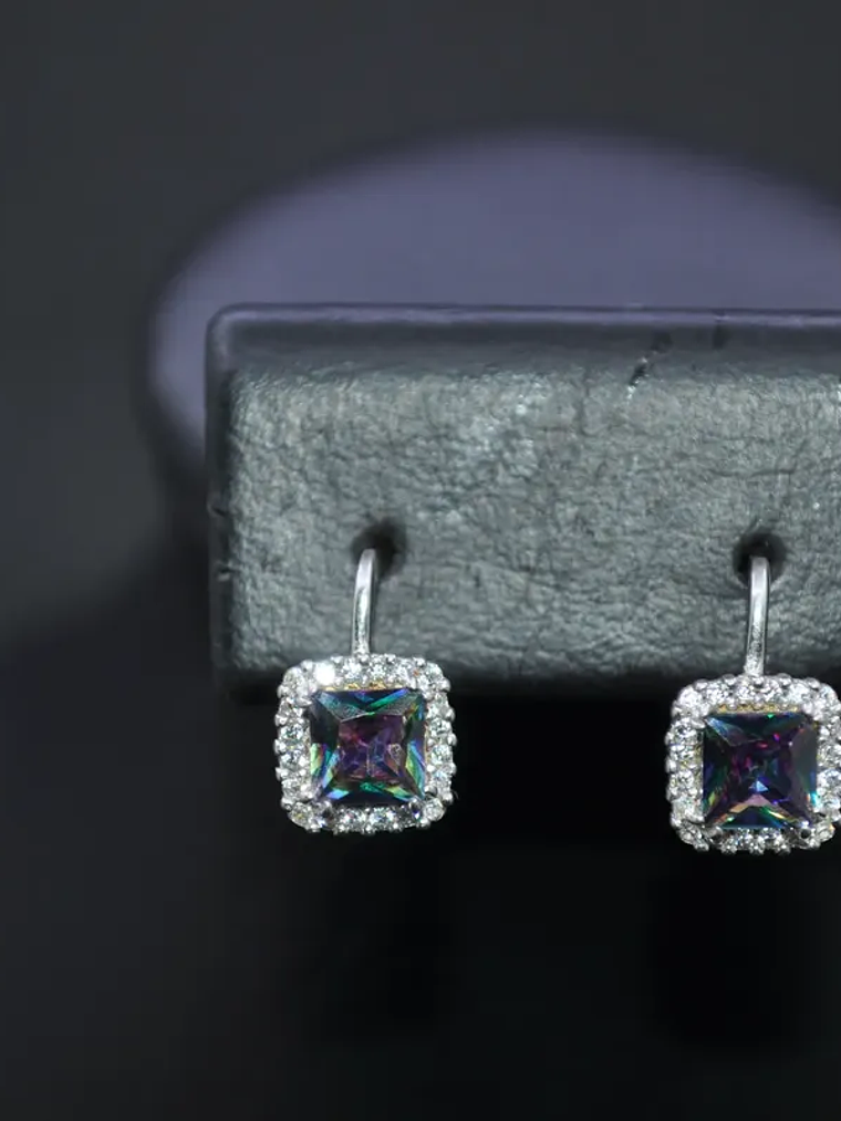 Aretes Cuadrados Piedra Turca Topacio Místico Plata 2