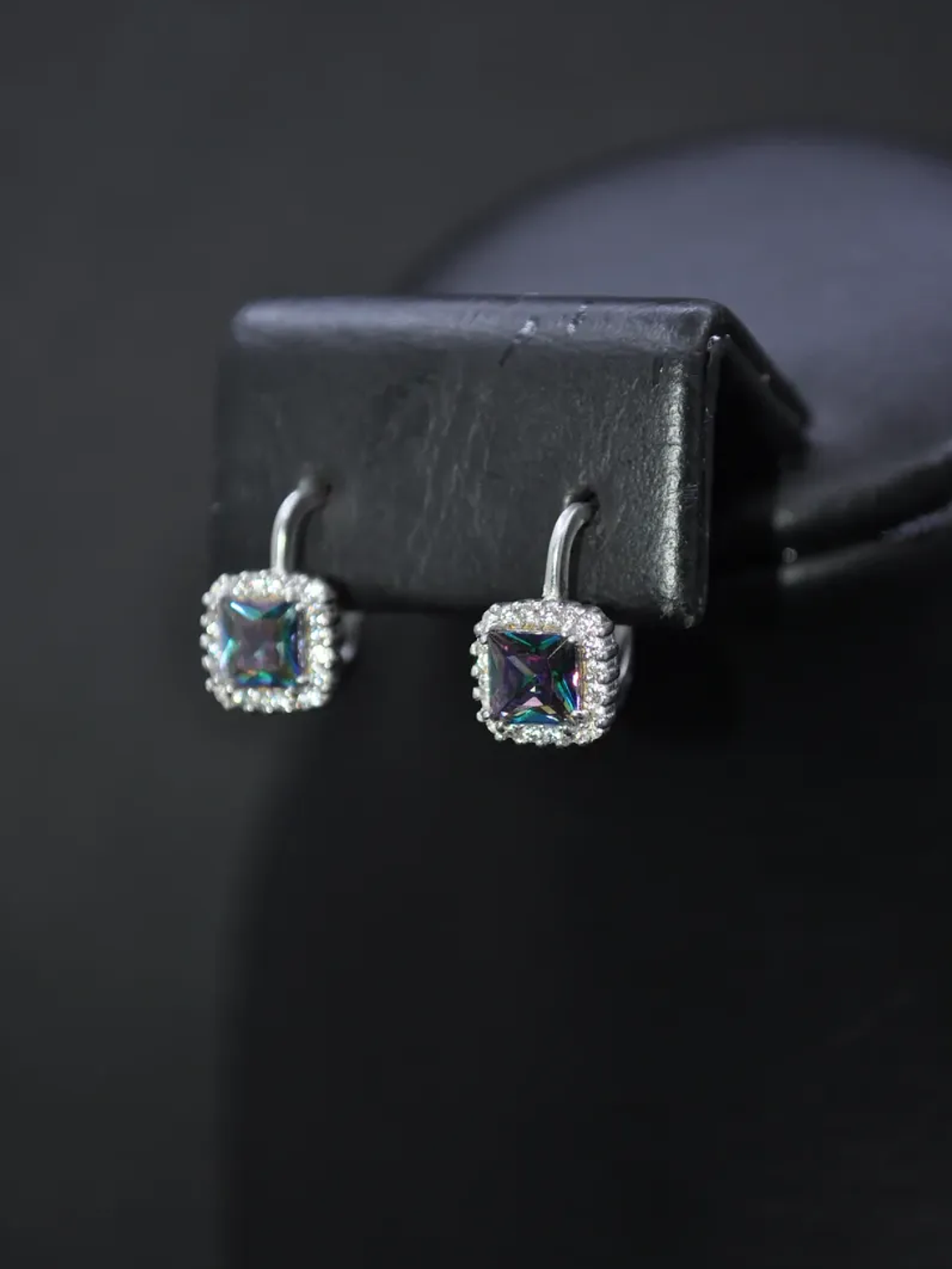 Aretes Cuadrados Piedra Turca Topacio Místico Plata 3