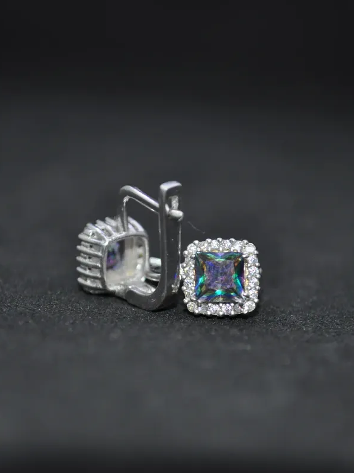 Aretes Cuadrados Piedra Turca Topacio Místico Plata 4