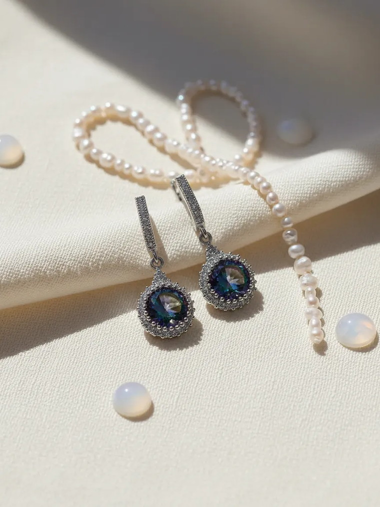 Aretes Redondos En Plata Con Topacio Místico 1