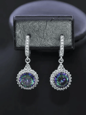 Aretes Redondos En Plata Con Topacio Místico