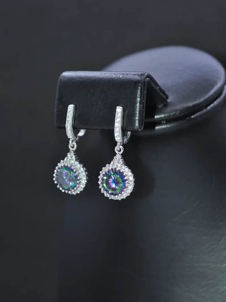 Aretes Redondos En Plata Con Topacio Místico 3