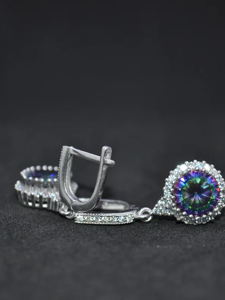 Aretes Redondos En Plata Con Topacio Místico 4