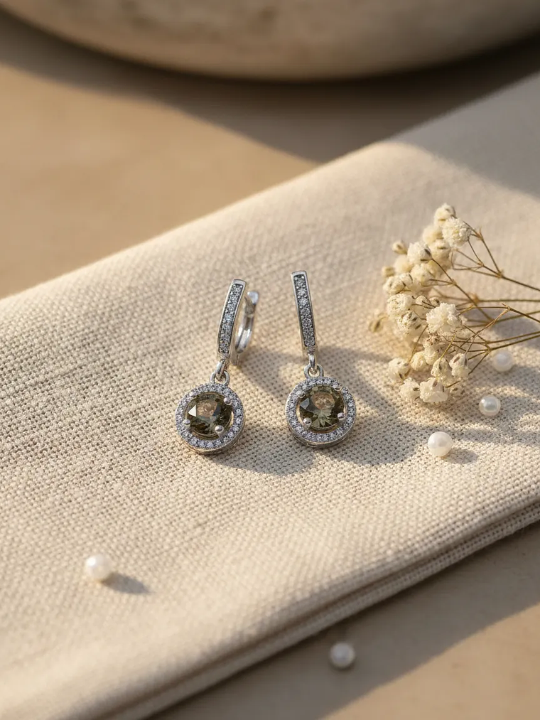 Aretes Redondos Con Sultanita Piedra Que Cambia De Color 1