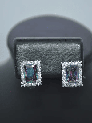 Aretes Rectangulares Topacio Místico Con Circones