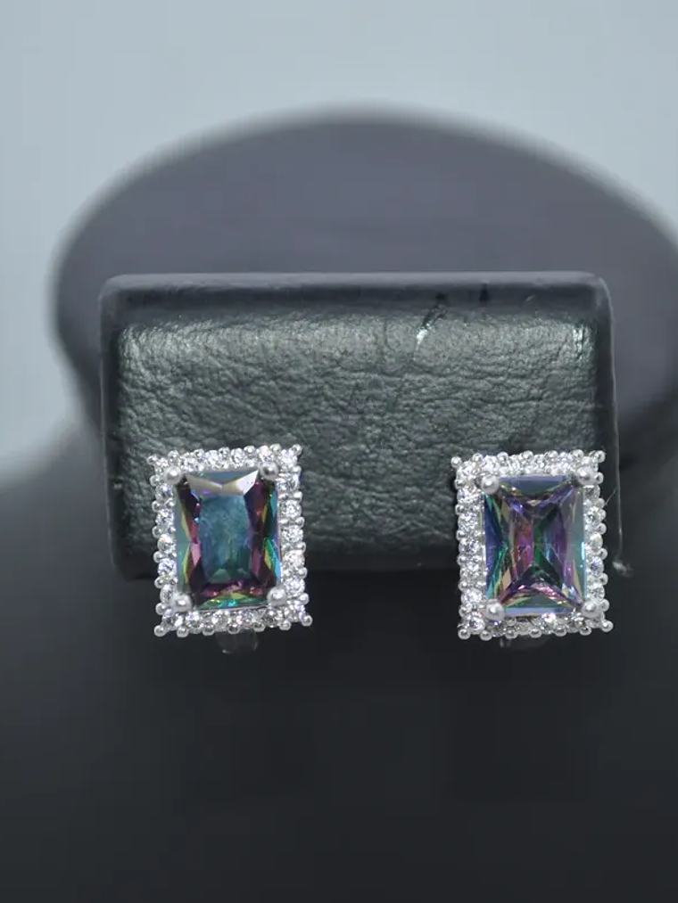 Aretes Rectangulares Topacio Místico Con Circones 2