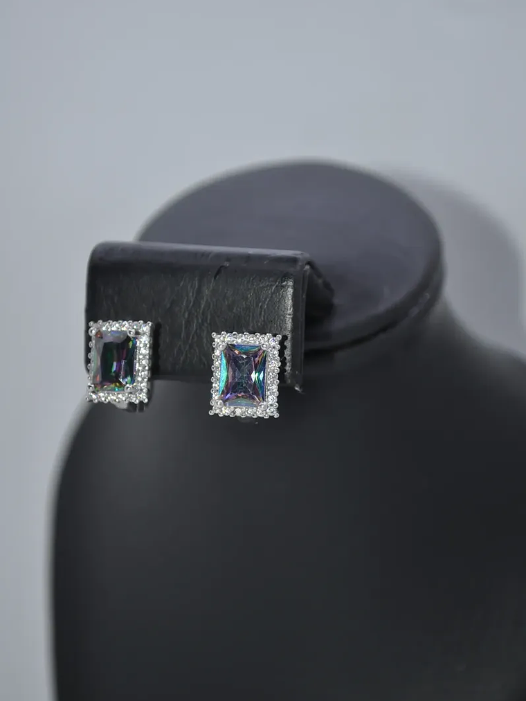 Aretes Rectangulares Topacio Místico Con Circones 3