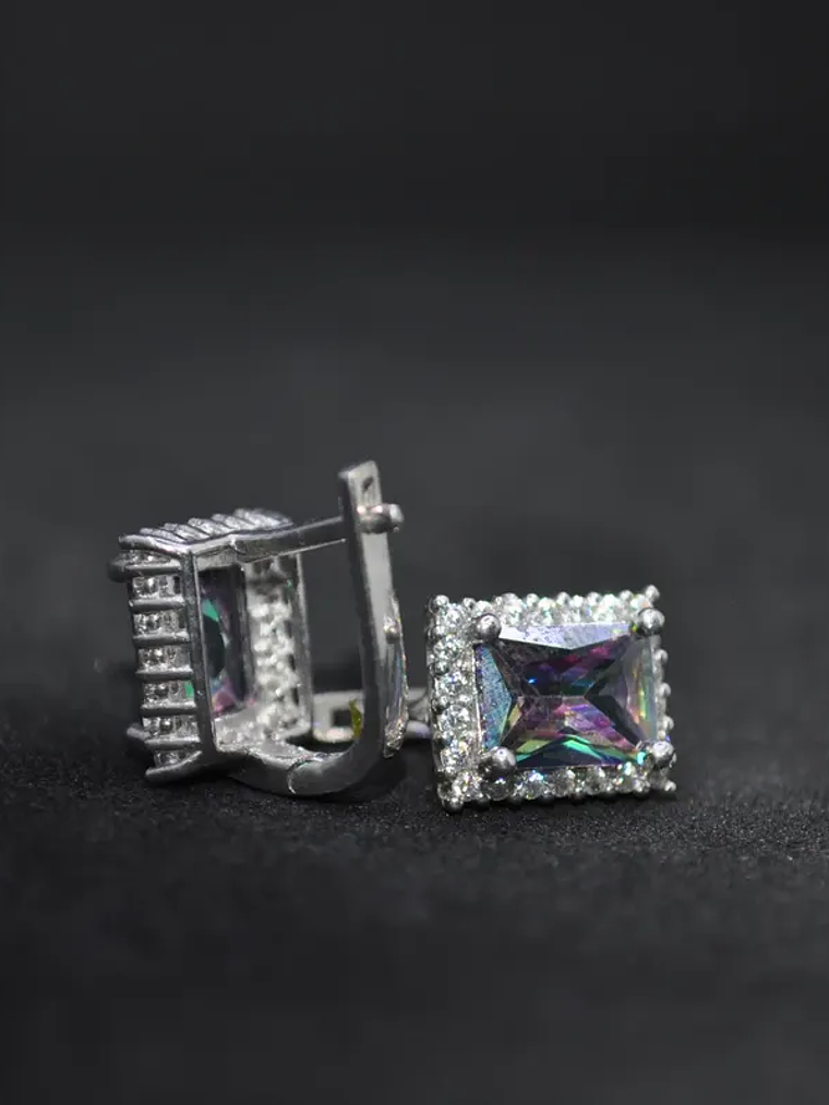 Aretes Rectangulares Topacio Místico Con Circones 4