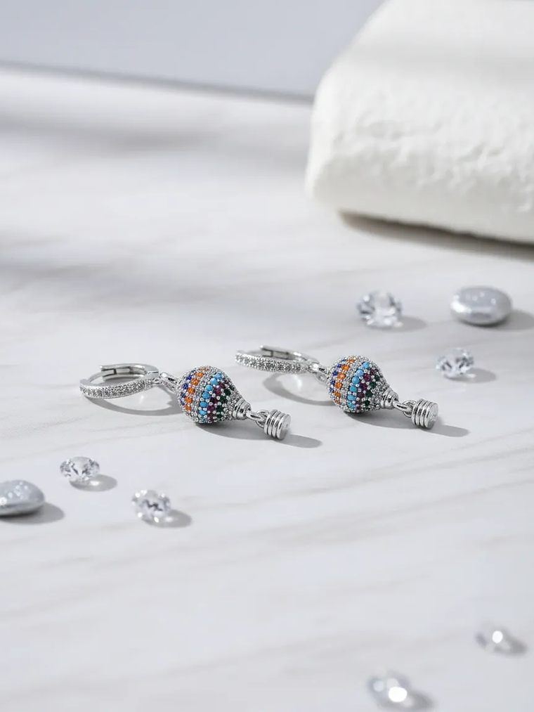 Aretes Candonga Globo Aerostático Con Circones Multicolor 2