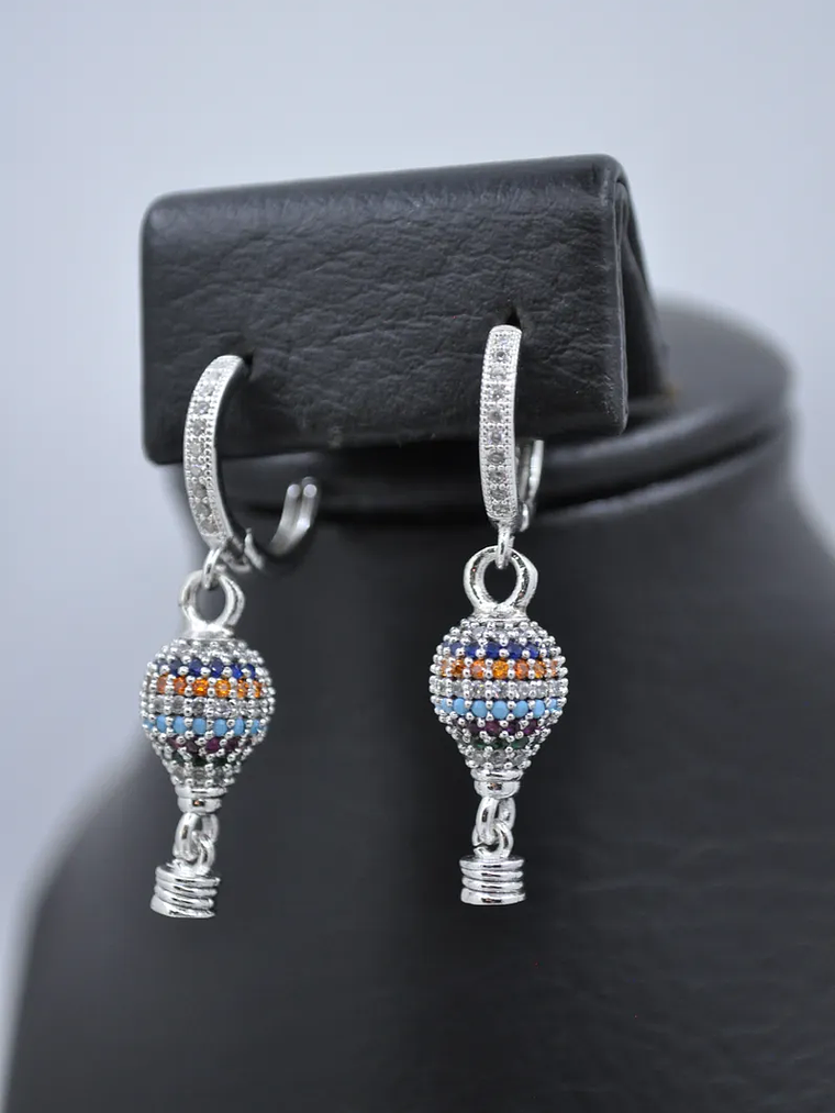 Aretes Candonga Globo Aerostático Con Circones Multicolor 3