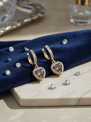 Aretes Dorados Forma Corazón Con Piedra Sultanita Y Circones