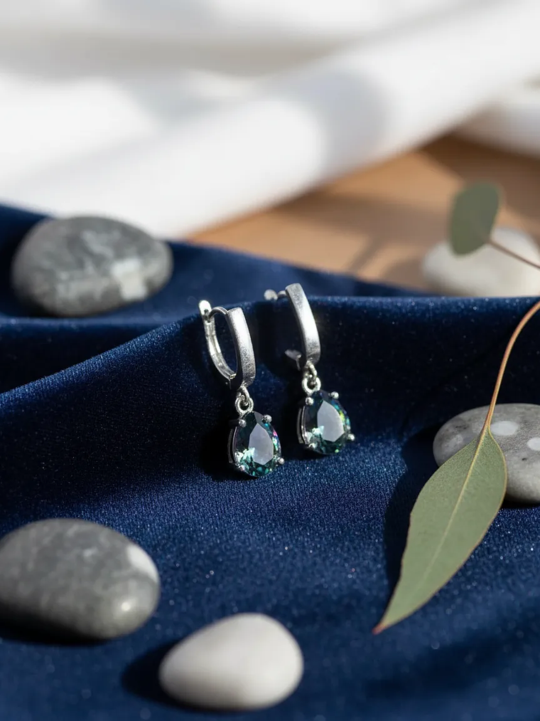 Aretes En Plata De Ley 925 Con Piedra Topacio Místico Forma Gota 1