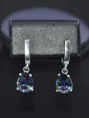 Aretes En Plata De Ley 925 Con Piedra Topacio Místico Forma Gota