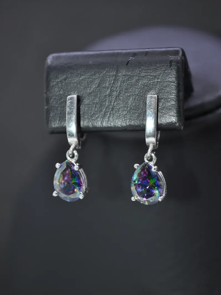 Aretes En Plata De Ley 925 Con Piedra Topacio Místico Forma Gota 3