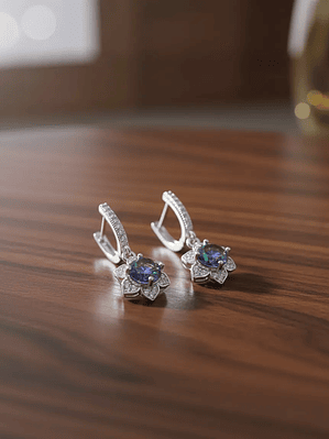 Aretes en Forma de Flor con Piedra Turca Topacio Místico Plata 925