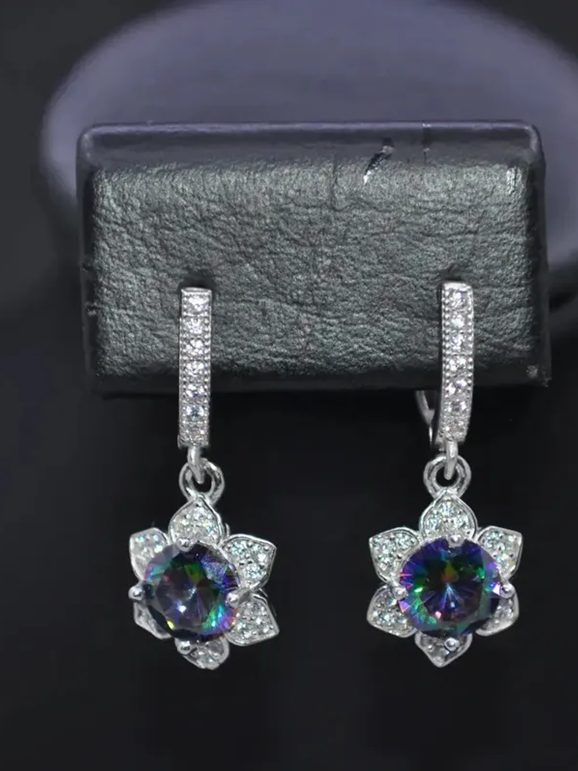 Aretes en Forma de Flor con Piedra Turca Topacio Místico Plata 925 3