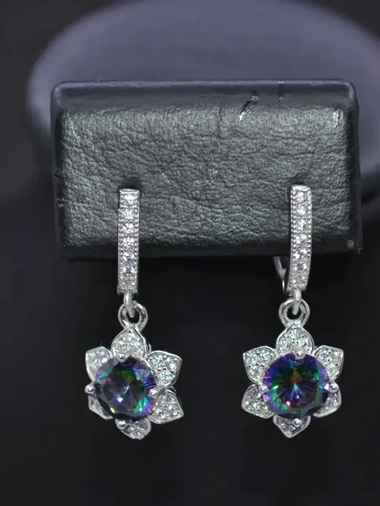 Aretes en Forma de Flor con Piedra Turca Topacio Místico Plata 925 3