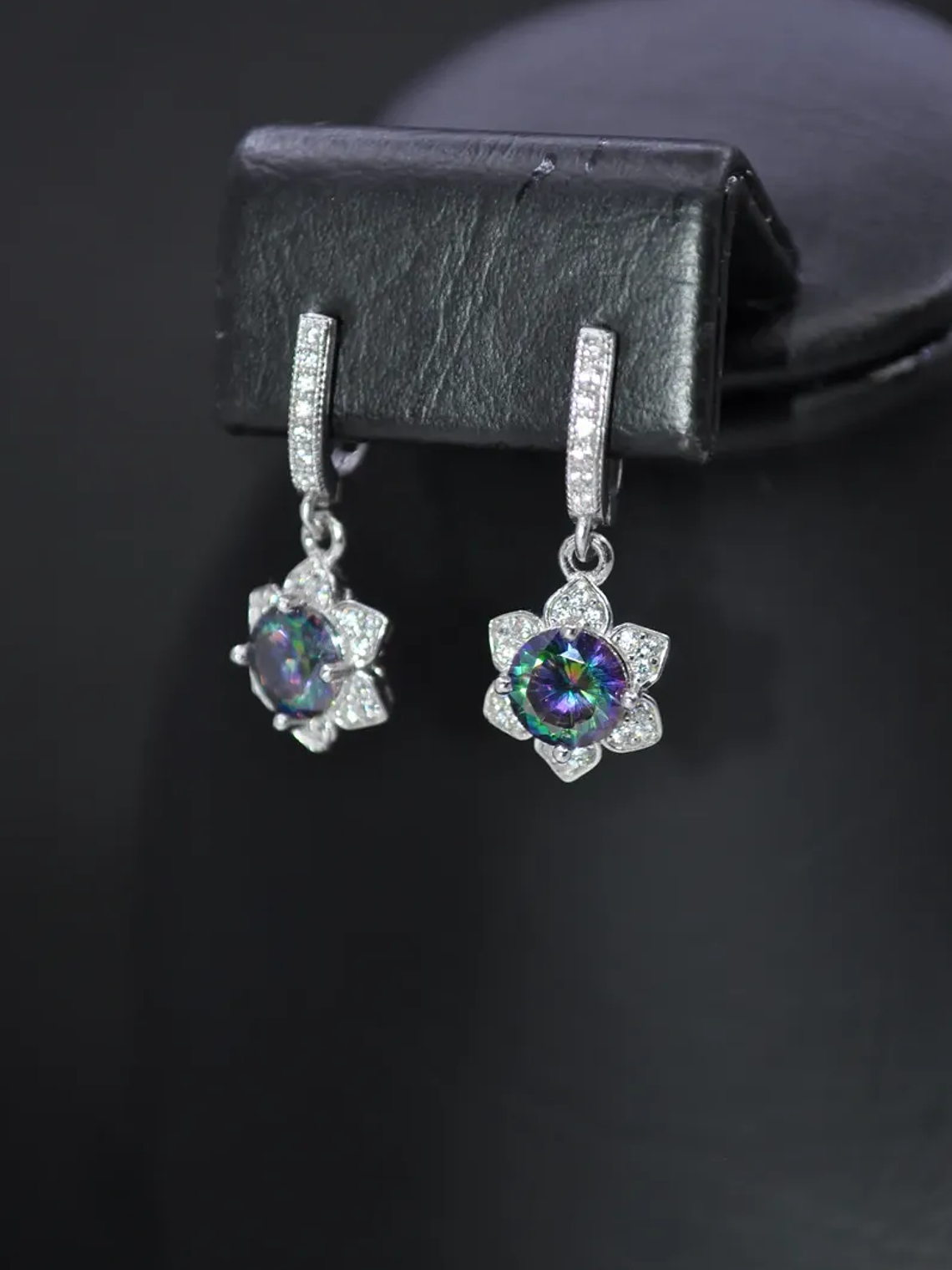 Aretes en Forma de Flor con Piedra Turca Topacio Místico Plata 925 4