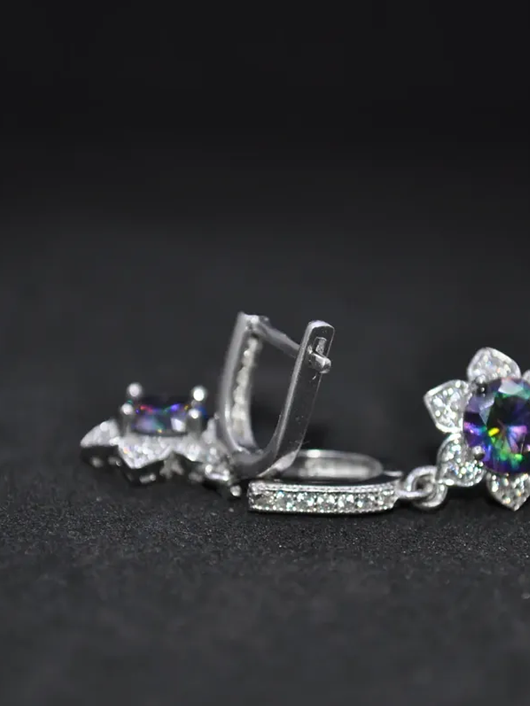 Aretes en Forma de Flor con Piedra Turca Topacio Místico Plata 925 5