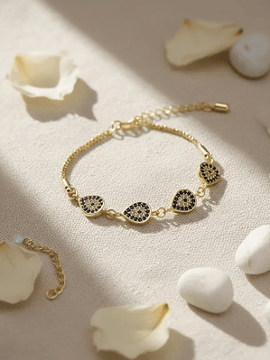 Pulsera con Tres Ojos Turcos en Forma de Gota Ajustable