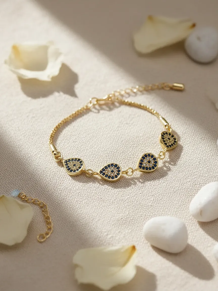 Pulsera con Tres Ojos Turcos en Forma de Gota Ajustable 1