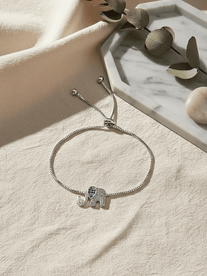 Pulsera Con Elefante De Acero Bañado En Rodio