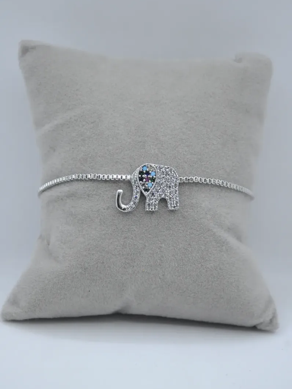 Pulsera Con Elefante De Acero Bañado En Rodio 2