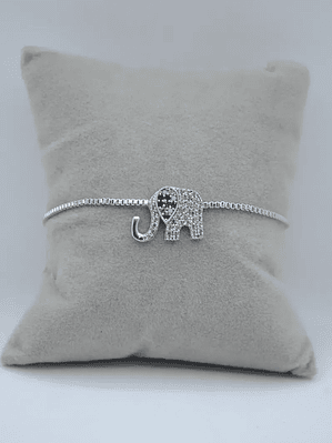 Pulsera Con Elefante De Acero Bañado En Rodio