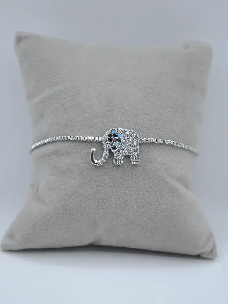 Pulsera Con Elefante De Acero Bañado En Rodio 2