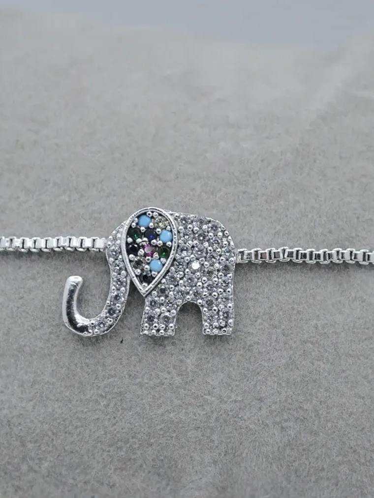 Pulsera Con Elefante De Acero Bañado En Rodio 3
