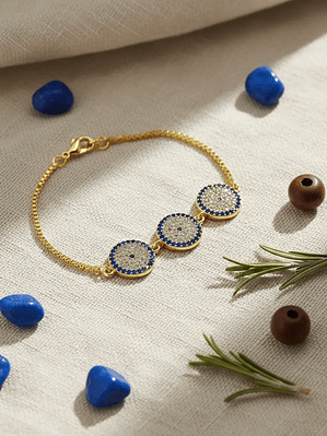 Pulsera Con Tres Ojos Turcos Ajustable Con Circones