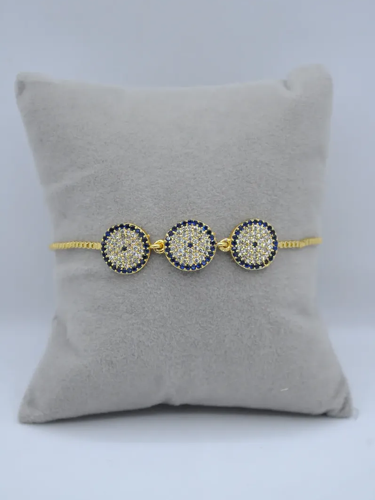 Pulsera Con Tres Ojos Turcos Ajustable Con Circones 2