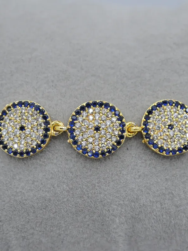 Pulsera Con Tres Ojos Turcos Ajustable Con Circones 3