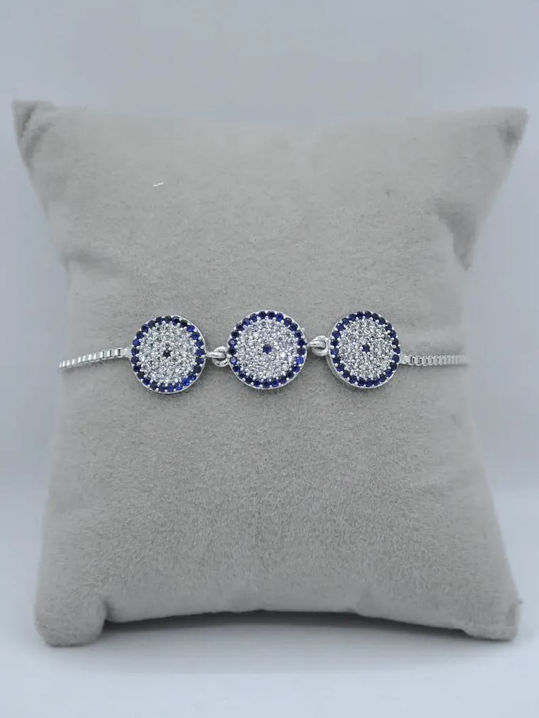Pulsera Con Tres Ojos Turcos Ajustable Con Circones 6