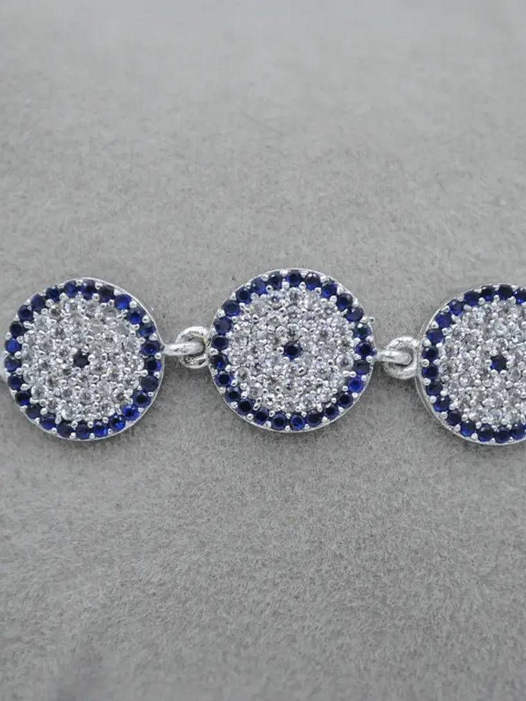 Pulsera Con Tres Ojos Turcos Ajustable Con Circones 7
