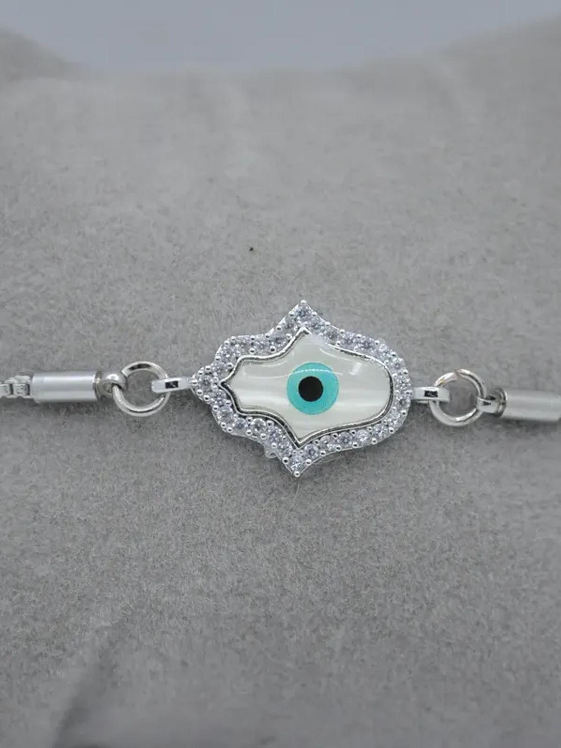 Pulsera En Acero Bañado En Rodio Con Mano Y Ojo Turco 3