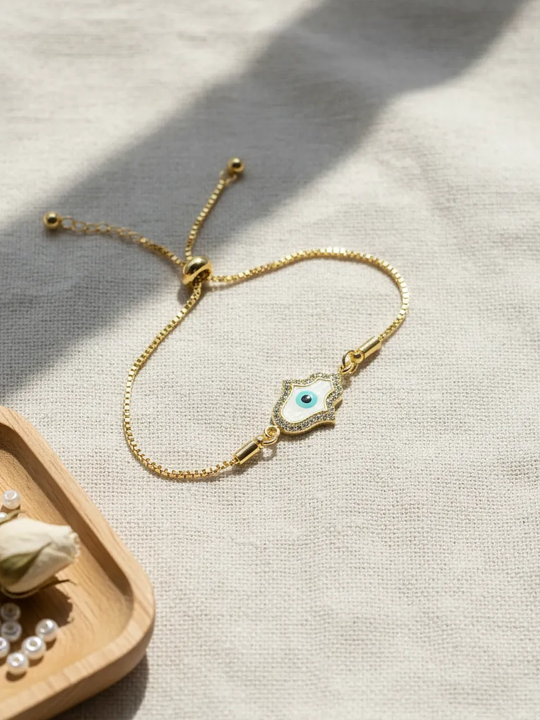 Pulsera En Acero Bañado En Rodio Con Mano Y Ojo Turco 5