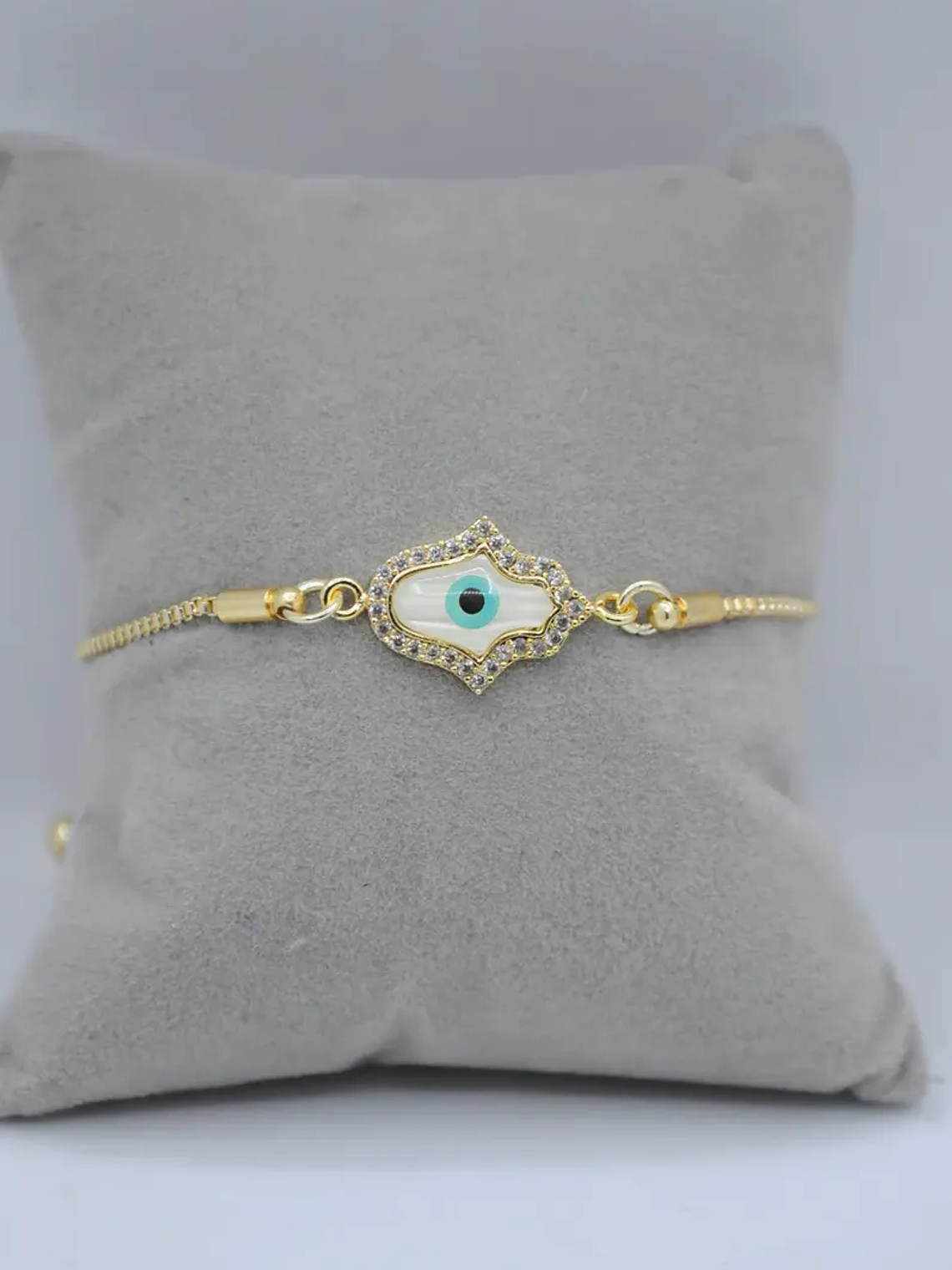 Pulsera En Acero Bañado En Rodio Con Mano Y Ojo Turco 6