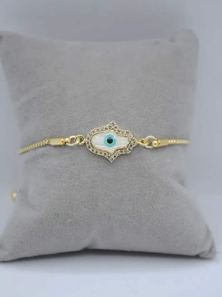Pulsera En Acero Bañado En Rodio Con Mano Y Ojo Turco 6