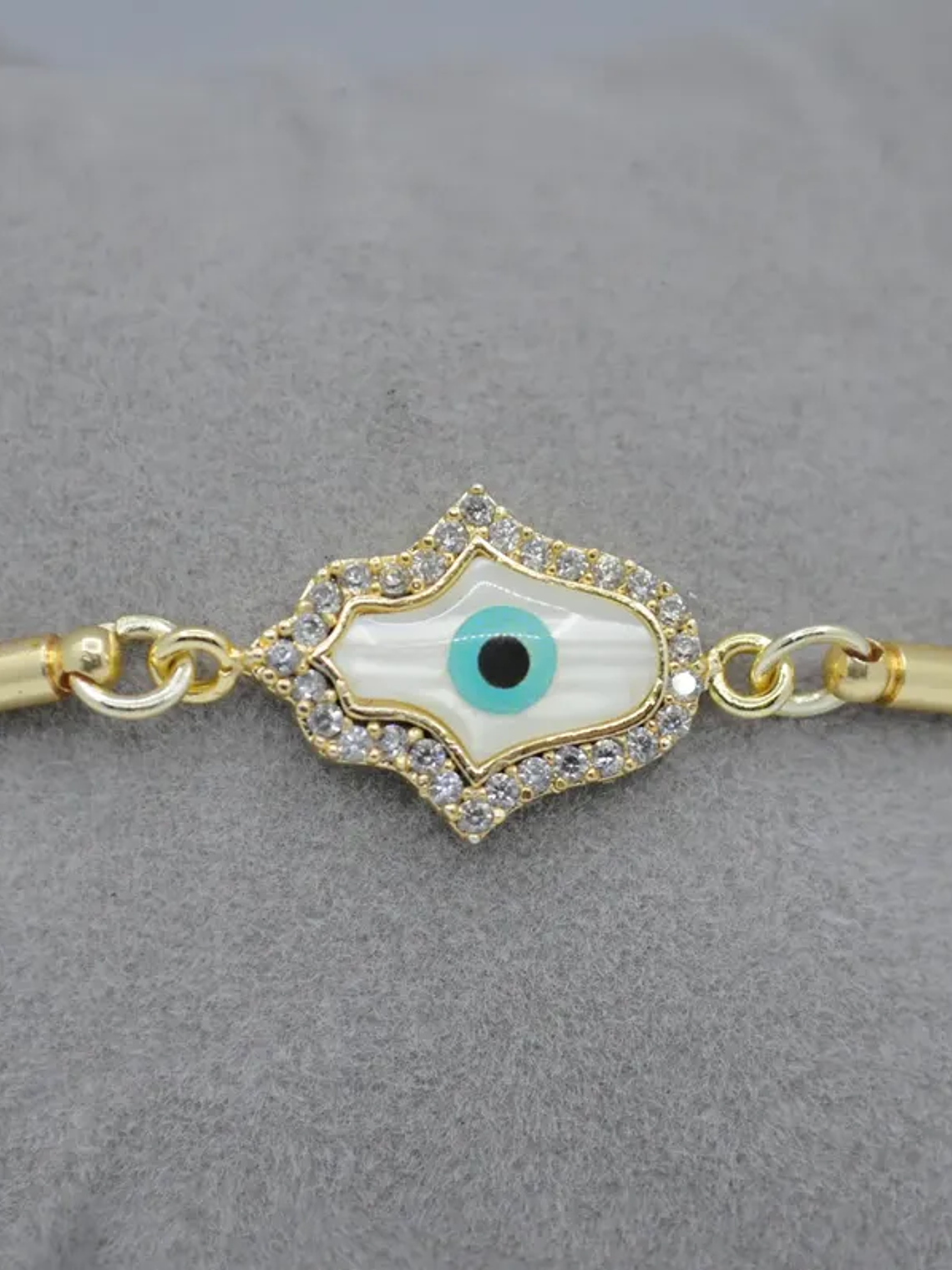 Pulsera En Acero Bañado En Rodio Con Mano Y Ojo Turco 7