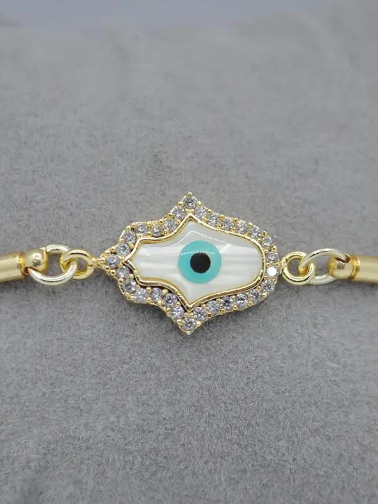 Pulsera En Acero Bañado En Rodio Con Mano Y Ojo Turco 7