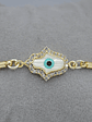 Pulsera En Acero Bañado En Rodio Con Mano Y Ojo Turco - Miniatura 7