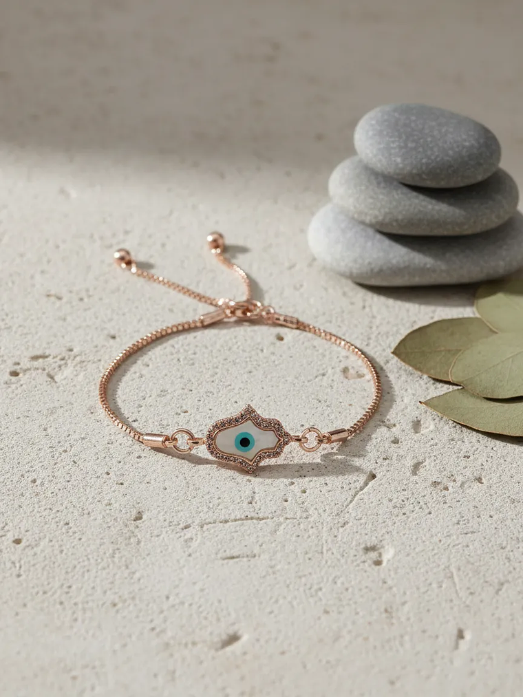 Pulsera En Acero Bañado En Rodio Con Mano Y Ojo Turco 9