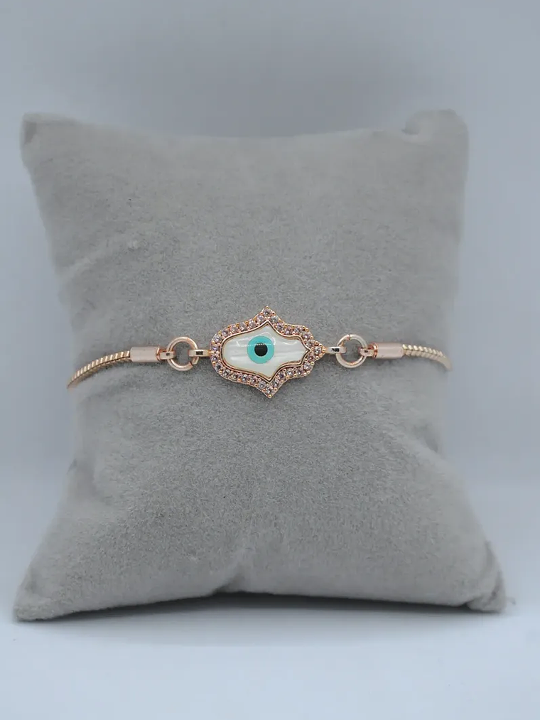 Pulsera En Acero Bañado En Rodio Con Mano Y Ojo Turco 10
